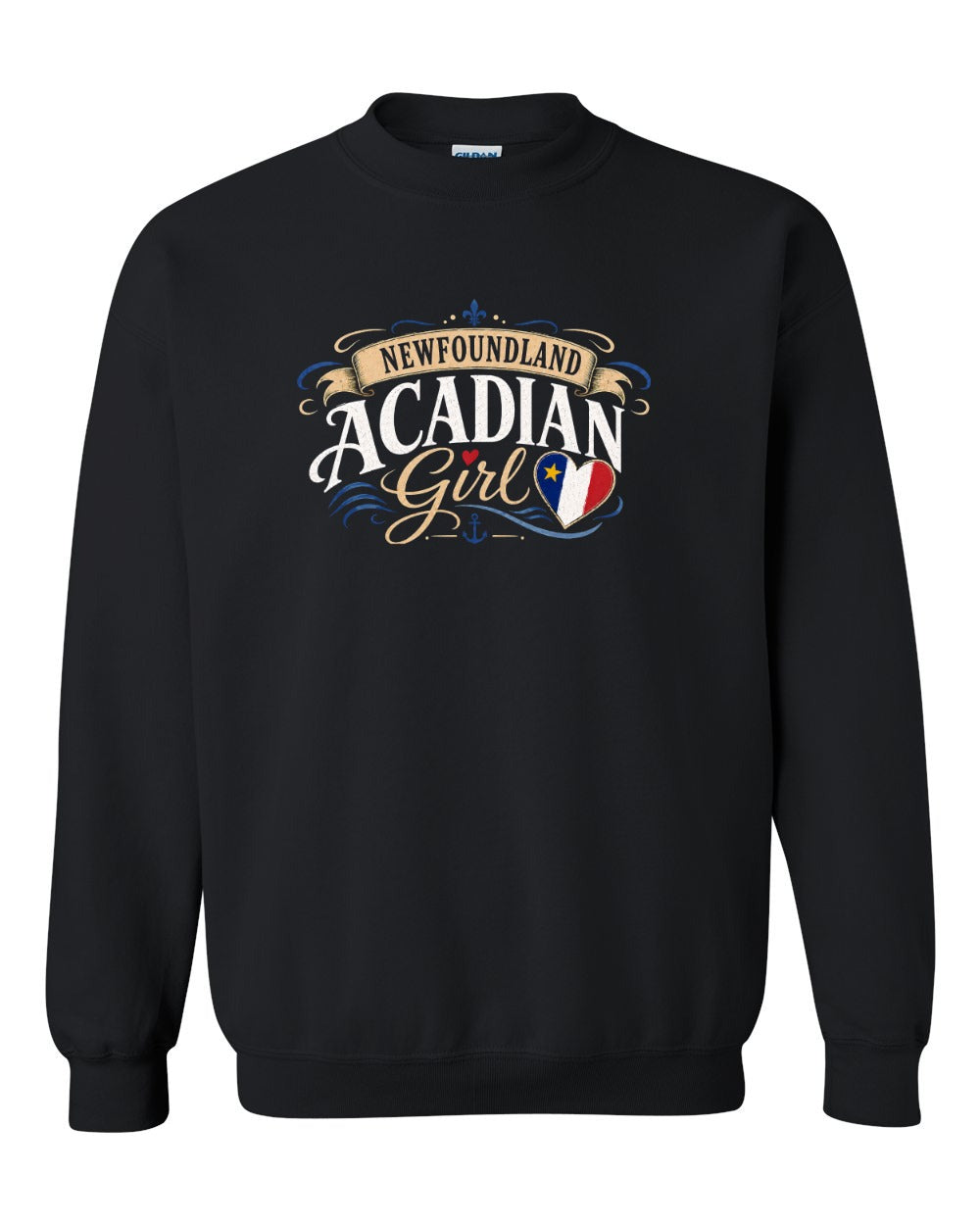 Newfoundland Acadian Girl Crewneck Sweatshirt in Black