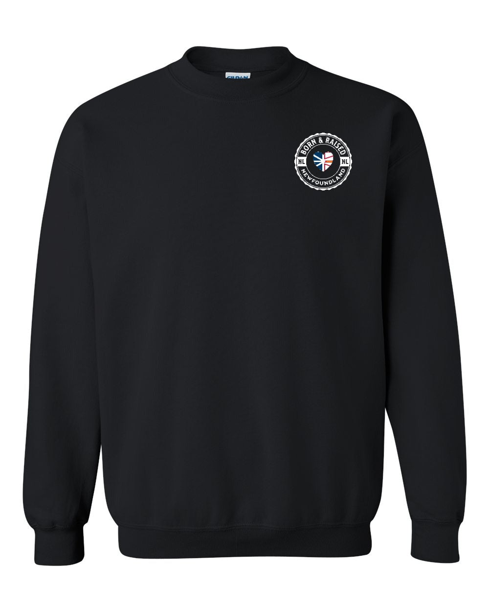 Born and Raised NFLD Heart Flag Left Chest & Back Crewneck Sweatshirt - Unisex