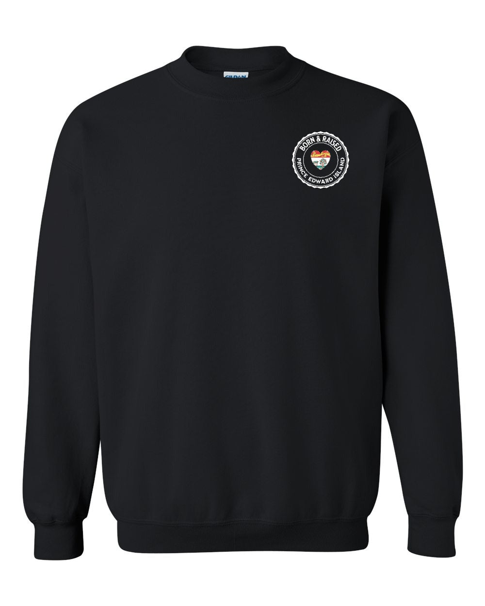 Born and Raised PEI Heart Flag Left Chest Crewneck Sweatshirt - Unisex