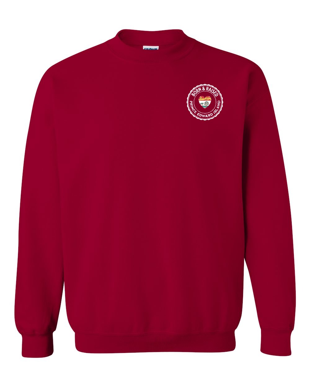 Born and Raised PEI Heart Flag Left Chest & Back Crewneck Sweatshirt - Unisex