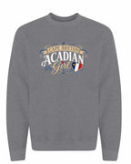 Cape Breton Acadian Girl Crewneck Sweatshirt in Graphite Heather