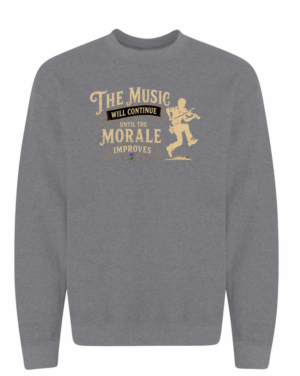 Muisic Will Continue Fiddle Crewneck Sweatshirt in Graphite Heather