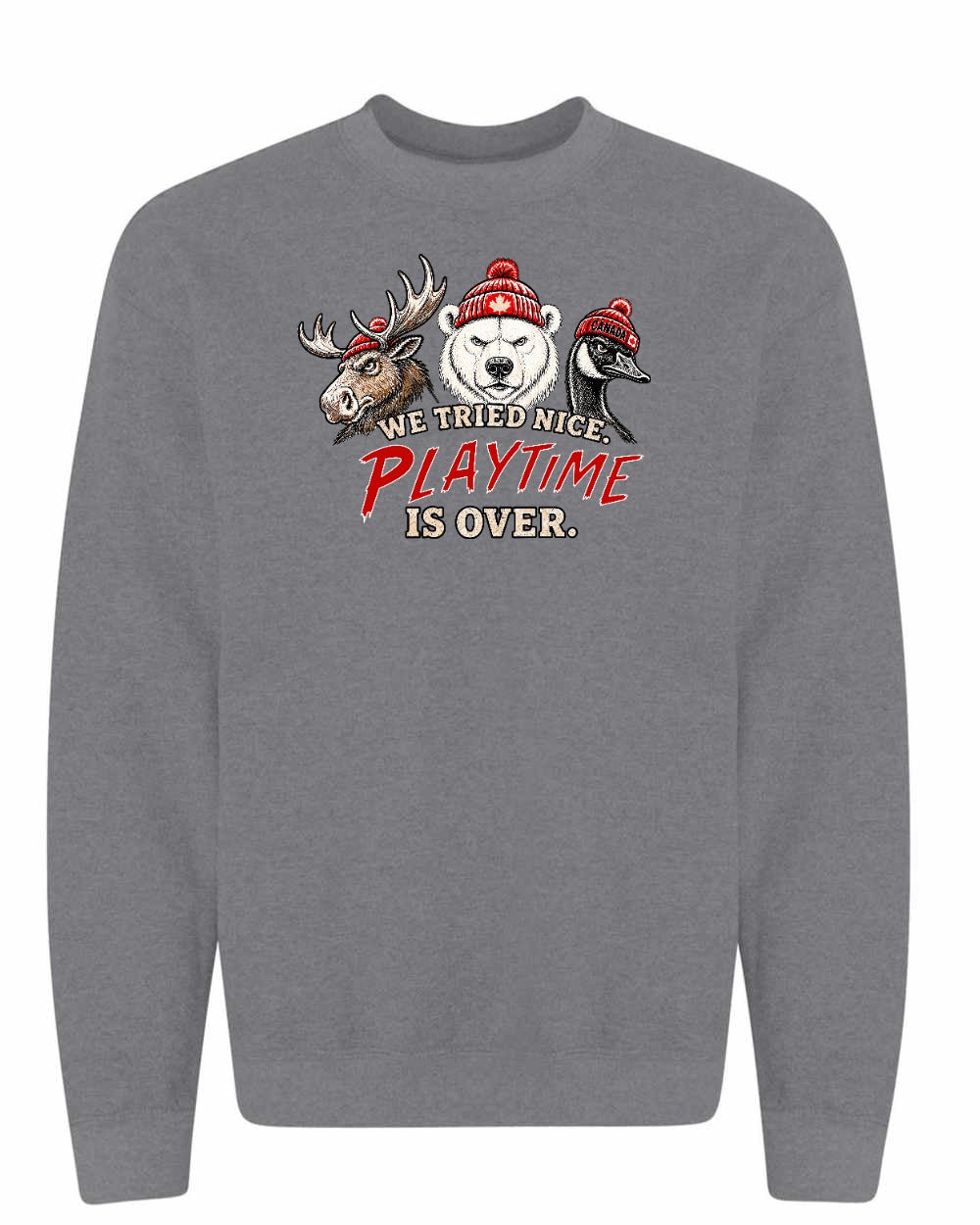 We Tried Nice New Full Front Crewneck Sweatshirt in Graphite Heather