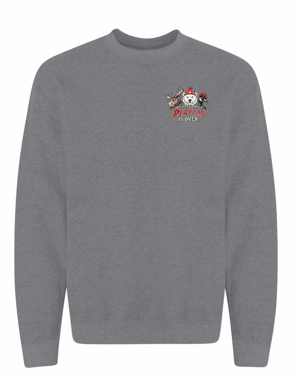 We Tried Nice New Left Chest and Back Crewneck Sweatshirt in Graphite Heather