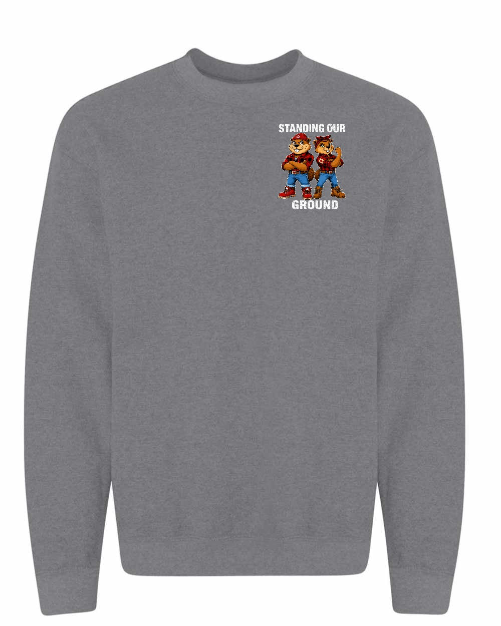 Standing Our Ground Left Chest and Back Crewneck Sweatshirt in Graphite Heather