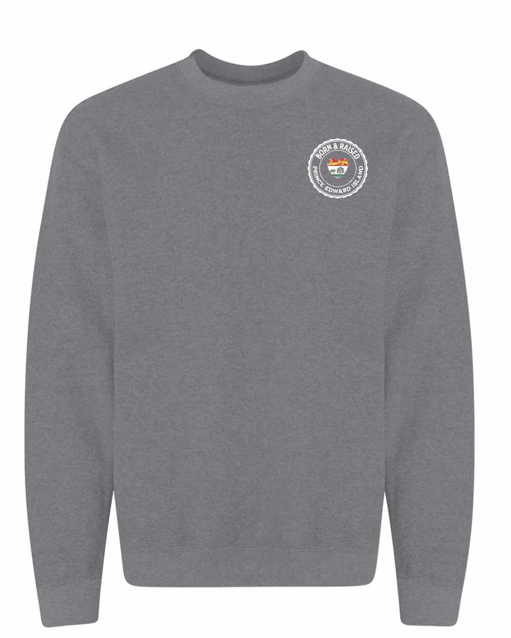 Born and Raised PEI Heart Flag Left Chest Crewneck Sweatshirt - Unisex