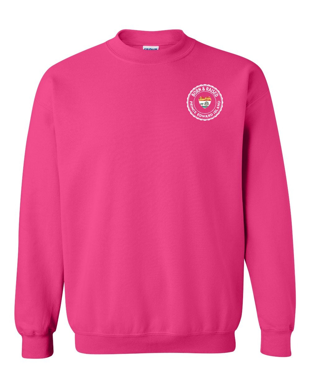 Born and Raised PEI Heart Flag Left Chest Crewneck Sweatshirt - Unisex