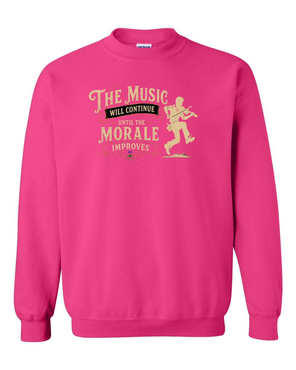 Muisic Will Continue Fiddle Crewneck Sweatshirt in Heliconia Pink