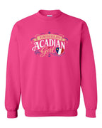 Newfoundland Acadian Girl Crewneck Sweatshirt in Heliconia Pink