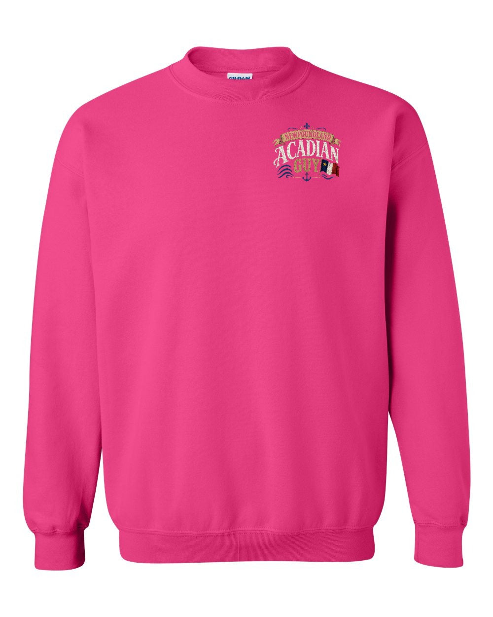 Newfoundland Guy Left Chest Crewneck Sweatshirt in Heliconia Pink