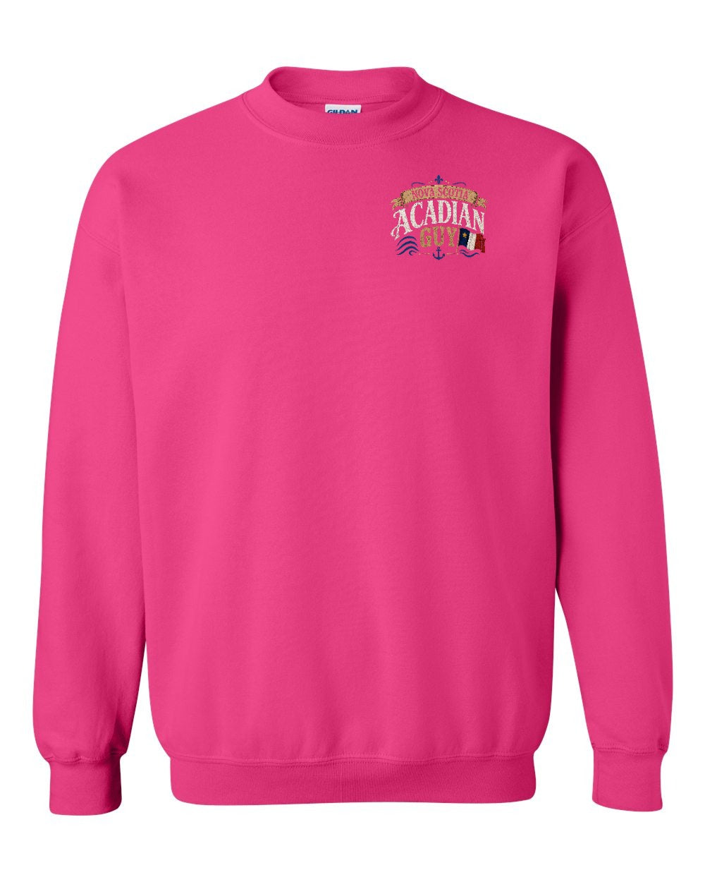 Nova Scotia Guy Left Chest Crewneck Sweatshirt in Heliconia Pink