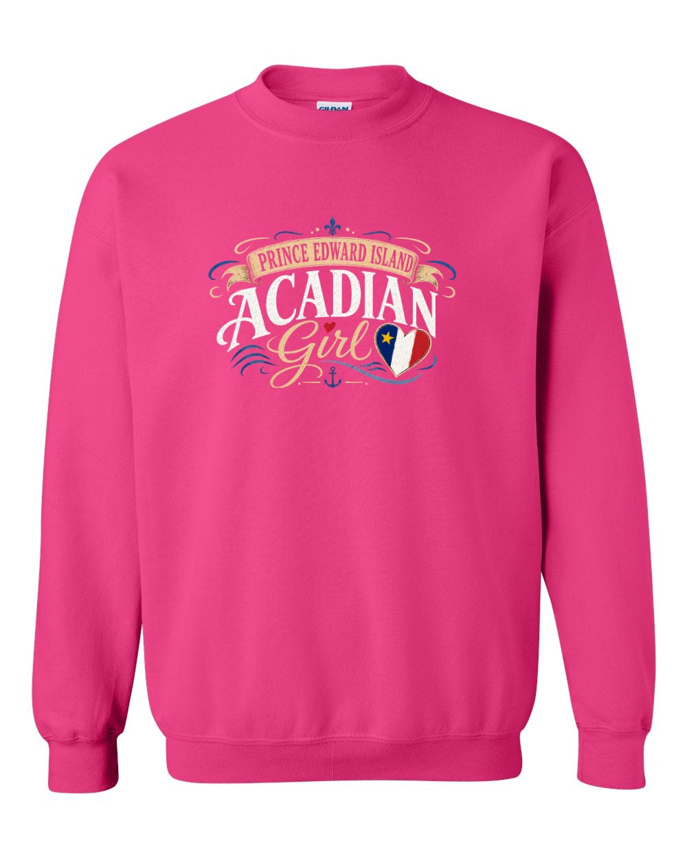 Pei Acadian Girl Crewneck Sweatshirt in Heliconia Pink