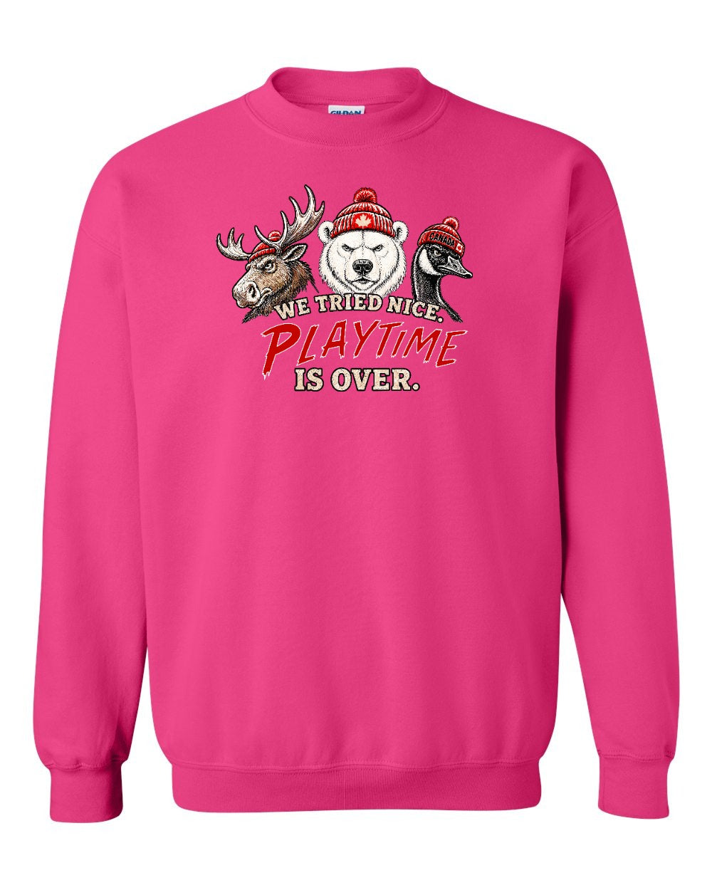 We Tried Nice New Full Front Crewneck Sweatshirt in Heliconia Pink