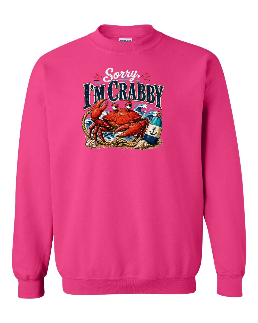 Sorry Im Crabby Crewneck Sweatshirt in Heliconia Pink