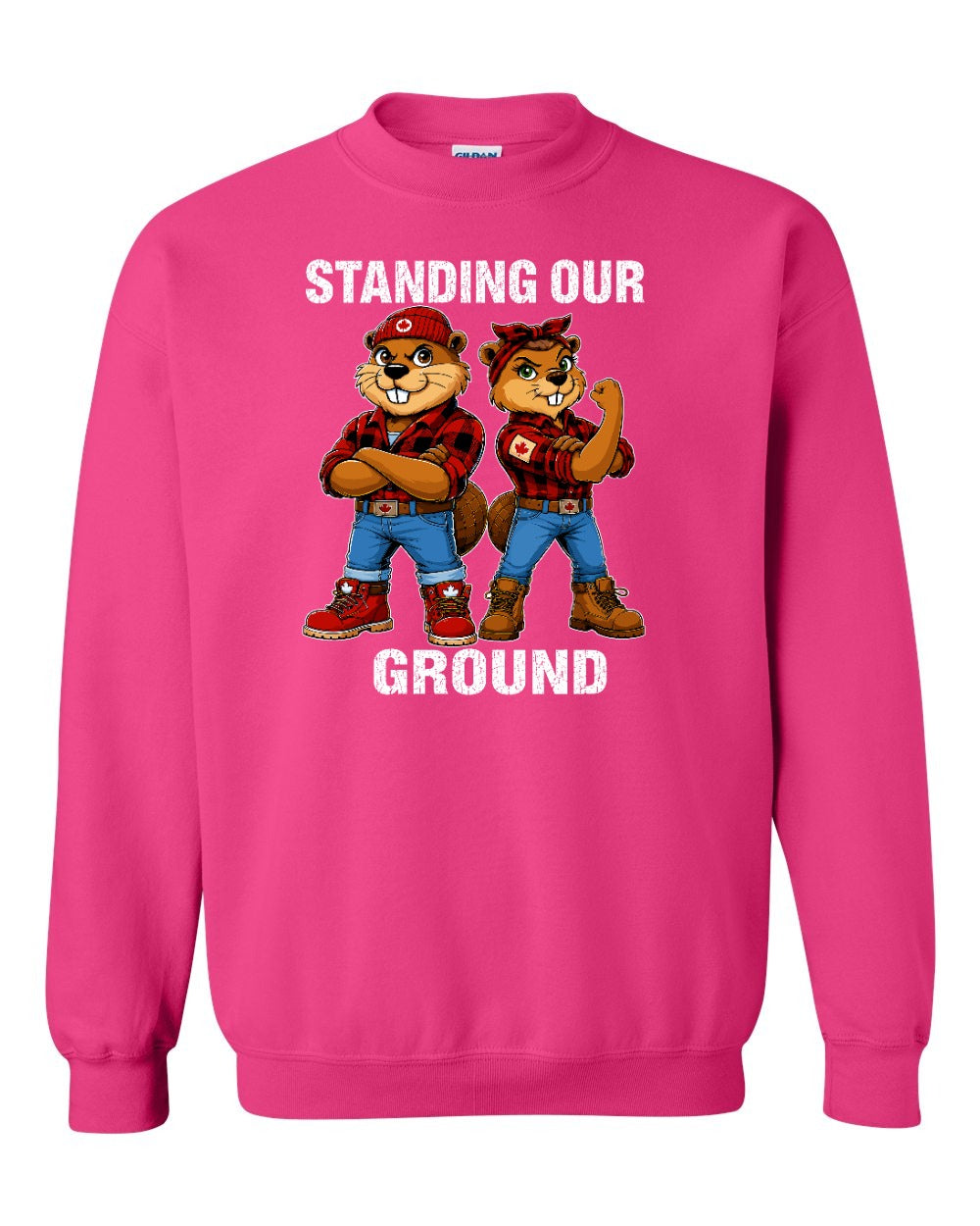 Standing Our Ground Full Front Crewneck Sweatshirt in Heliconia Pink