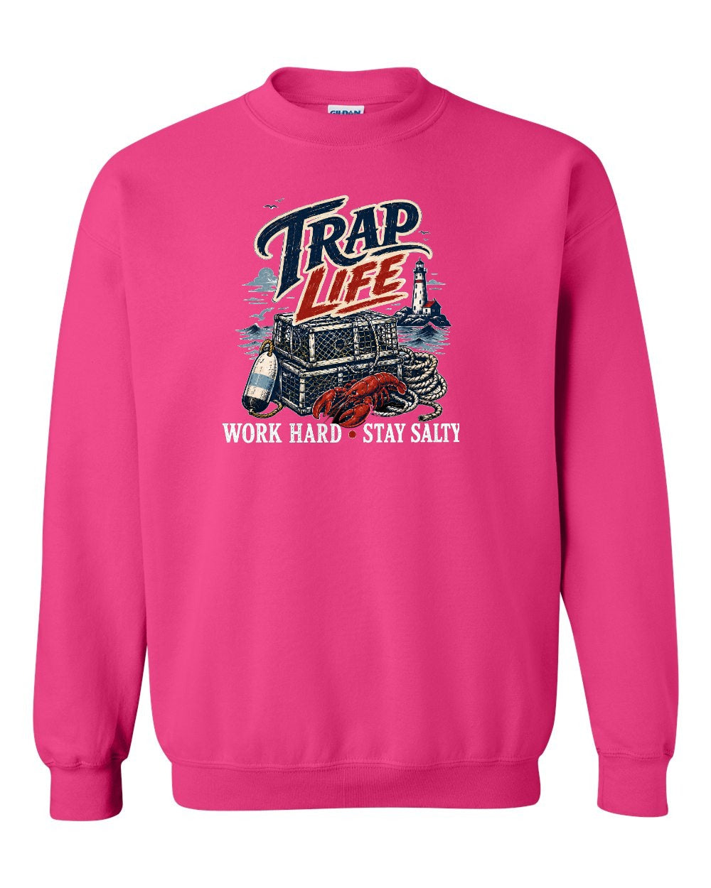 Trap Life Crewneck Sweatshirt in Heliconia Pink