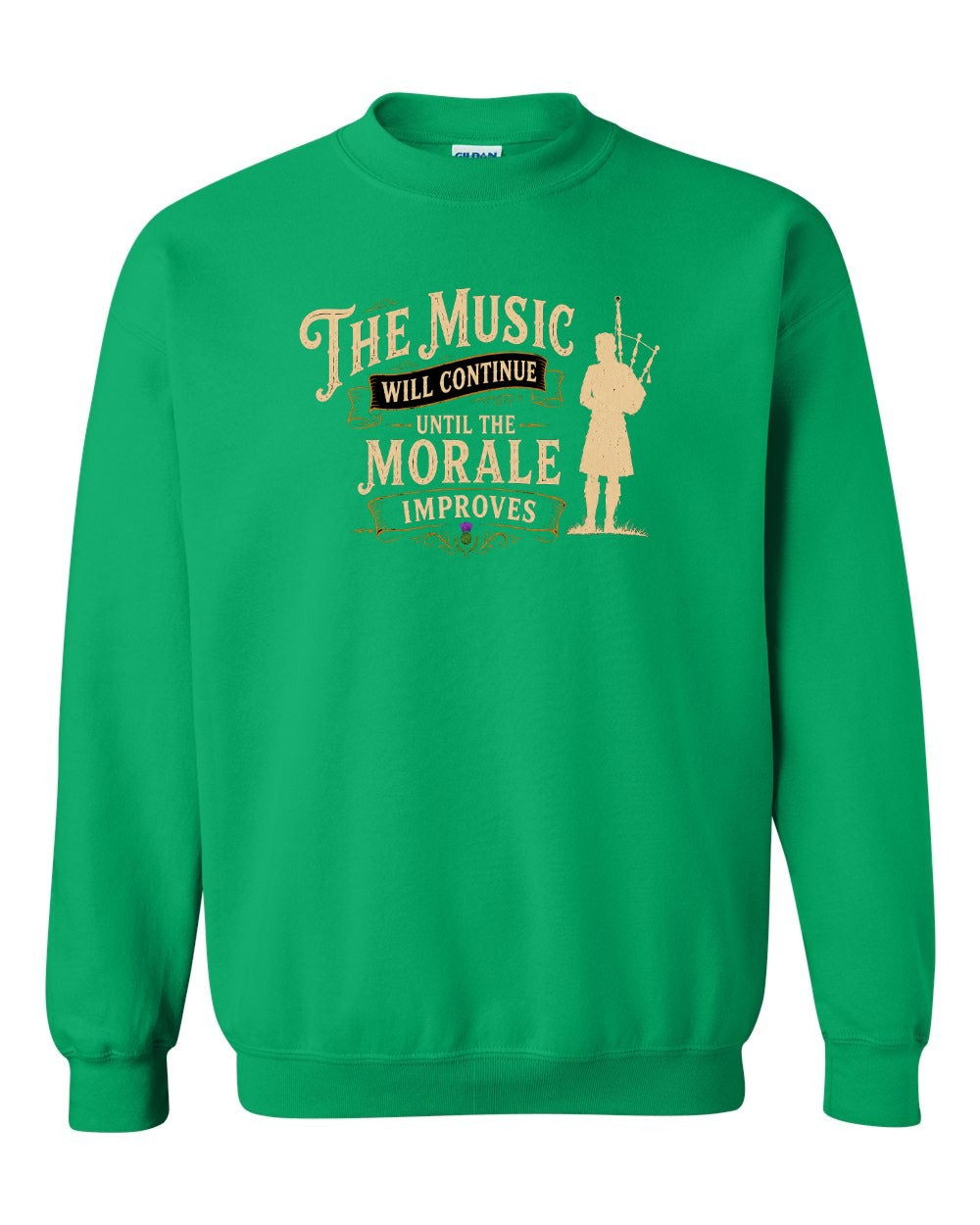 Muisic Will Continue Bagpipes Crewneck Sweatshirt in Irish Green