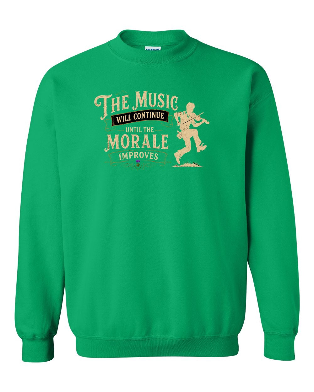 Muisic Will Continue Fiddle Crewneck Sweatshirt in Irish Green