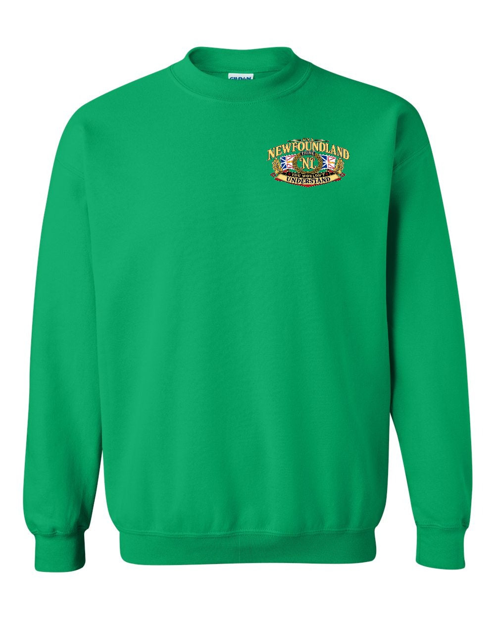 Newfoundland Thing Badge Left Chest and Back Crewneck Sweatshirt in Irish Green