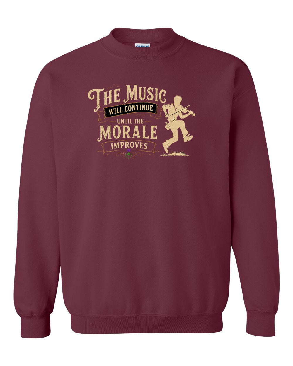 Muisic Will Continue Fiddle Crewneck Sweatshirt in Maroon