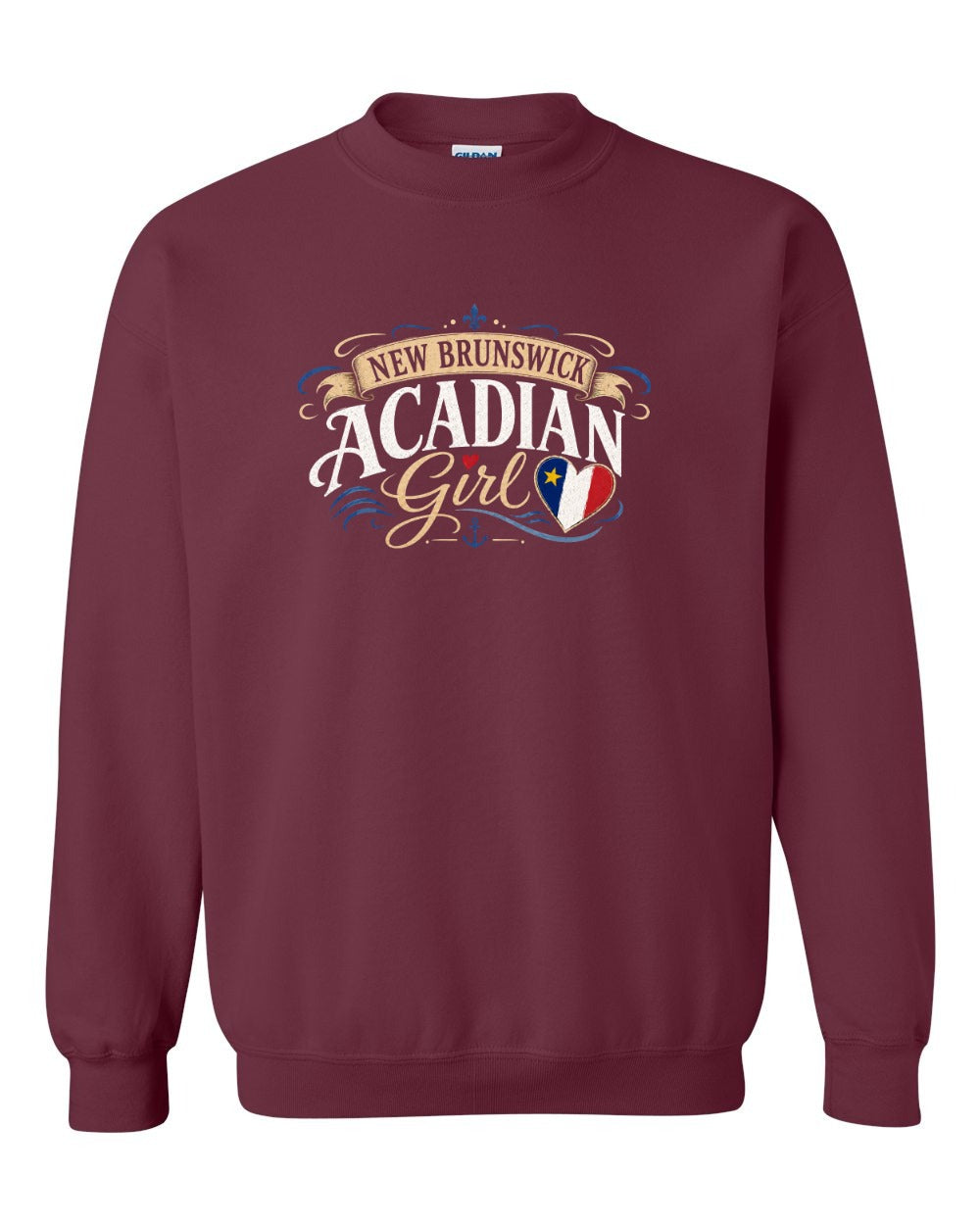 Nb Acadian Girl Crewneck Sweatshirt in Maroon