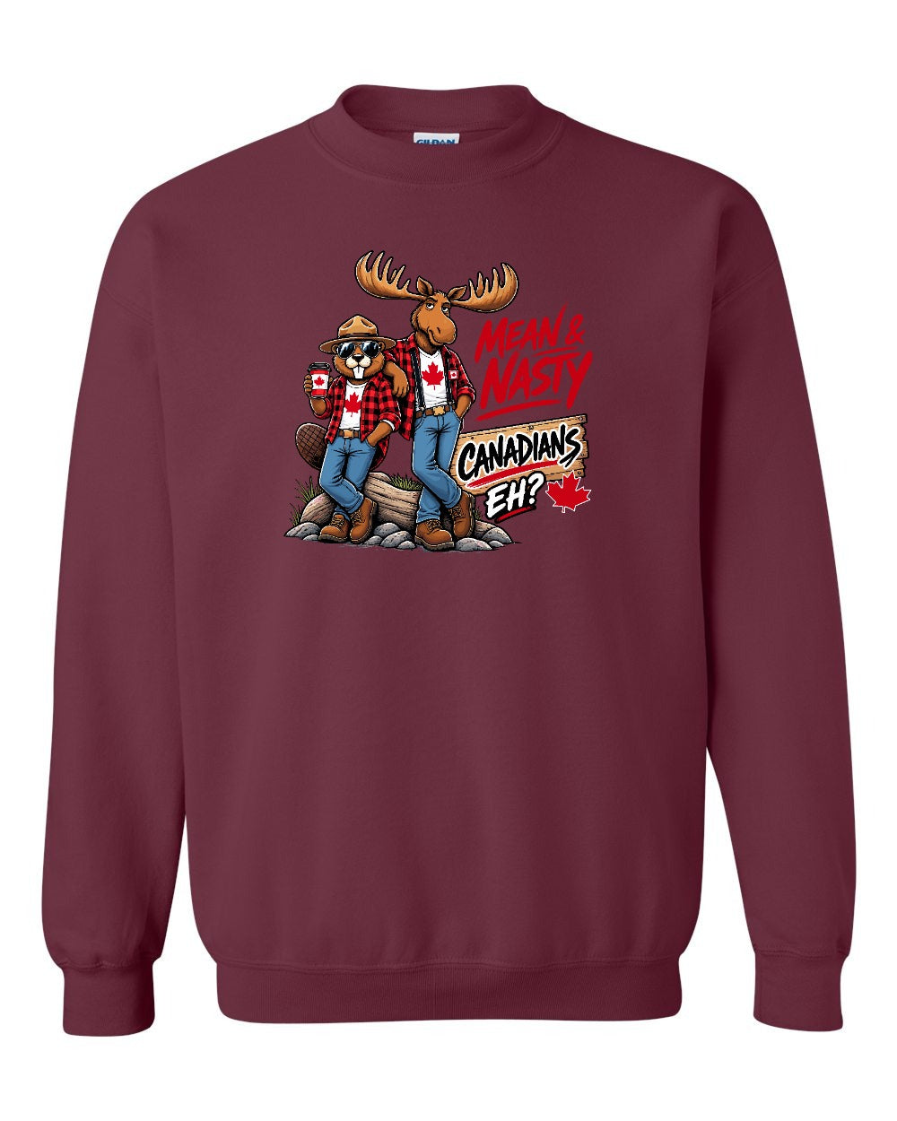 New Mean and Nasty Canadians Crewneck Sweatshirt in Maroon