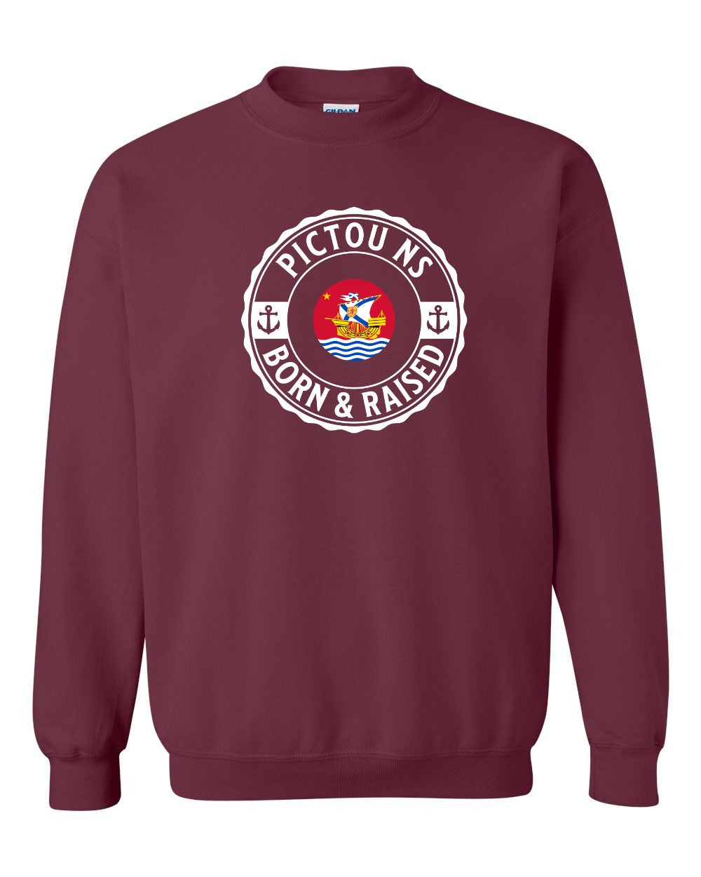 Pictou Born Raised Crewneck Sweatshirt in Maroon
