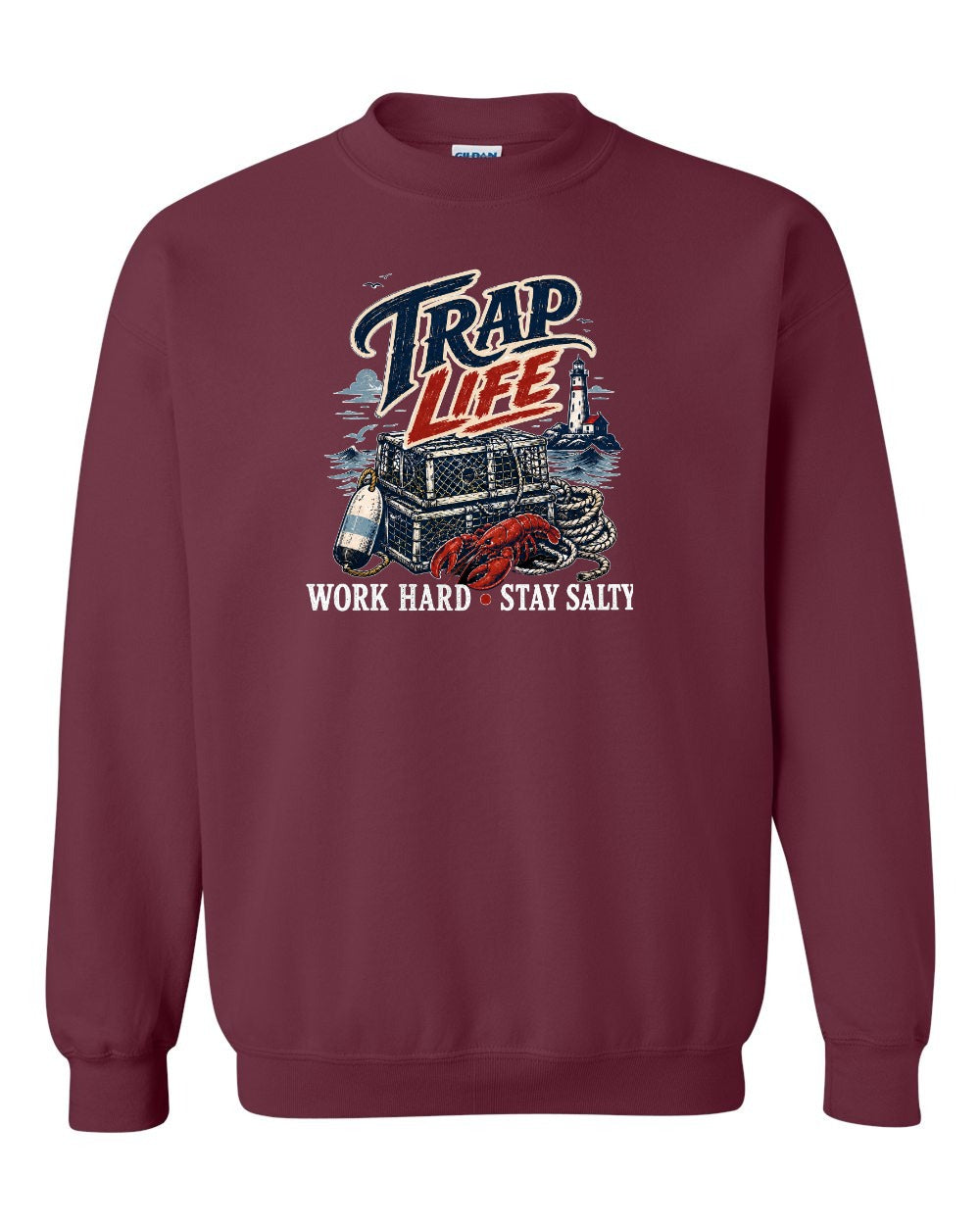 Trap Life Crewneck Sweatshirt in Maroon