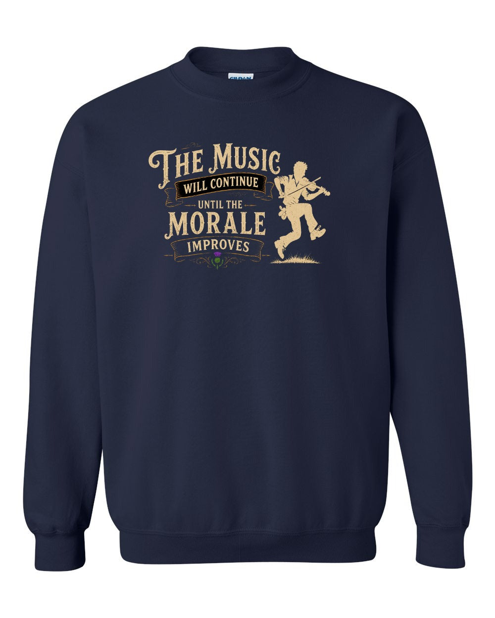 Muisic Will Continue Fiddle Crewneck Sweatshirt in Navy