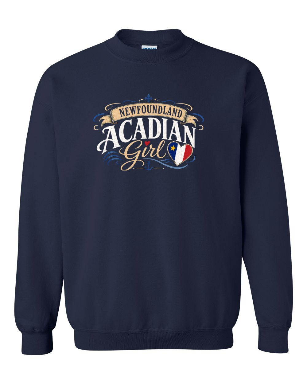 Newfoundland Acadian Girl Crewneck Sweatshirt in Navy