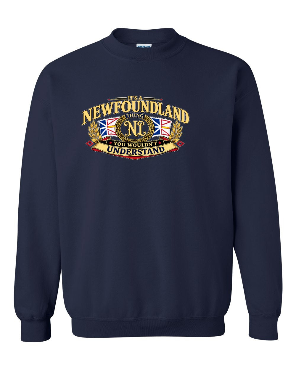 Newfoundland Thing Badge Full Front Crewneck Sweatshirt in Navy