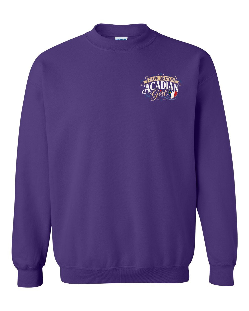 Cape Breton Acadian Girl Left Chest Crewneck Sweatshirt in Purple