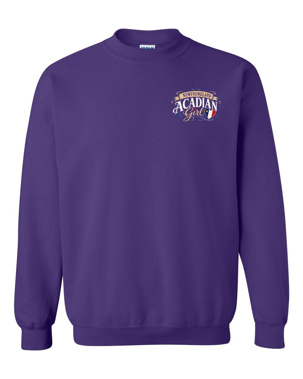 Newfoundland Acadian Girl Left Chest Crewneck Sweatshirt in Purple
