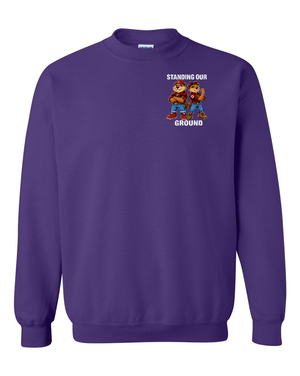 Standing Our Ground Left Chest and Back Crewneck Sweatshirt in Purple