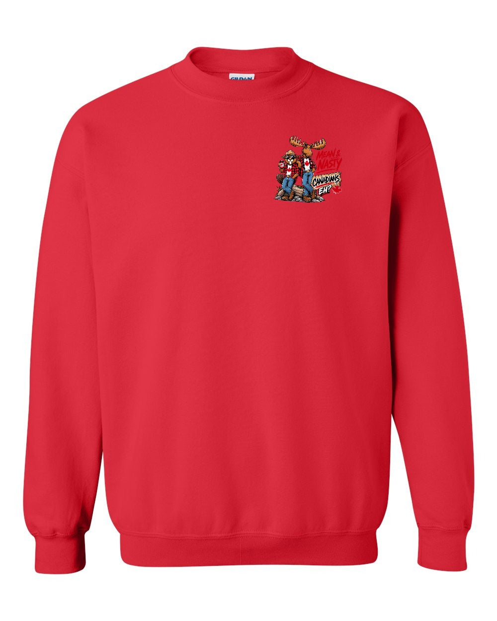 New Mean and Nasty Canadians Left Chest Crewneck Sweatshirt in Red