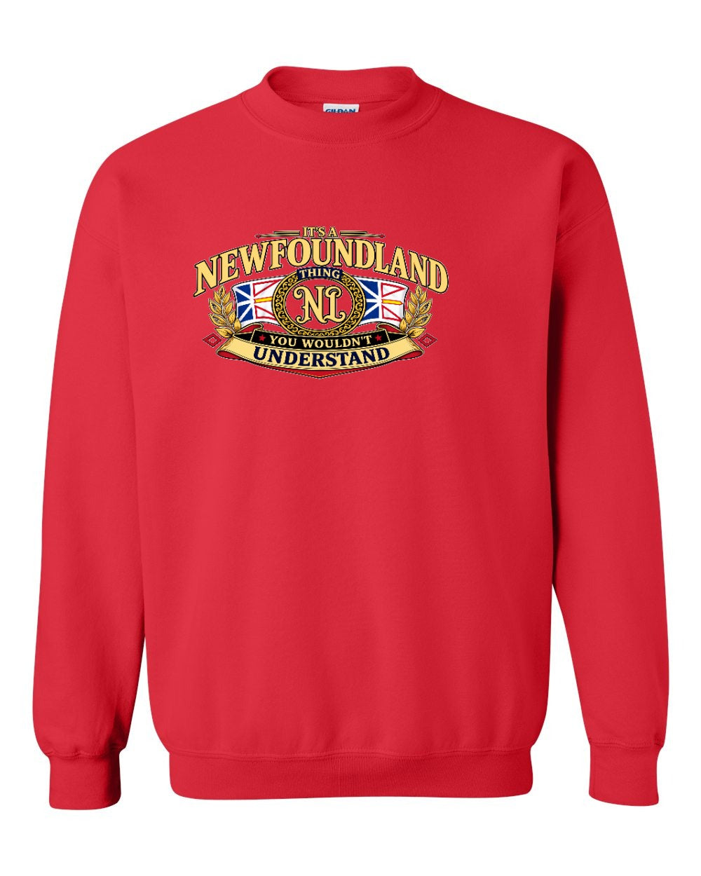Newfoundland Thing Badge Full Front Crewneck Sweatshirt in Red