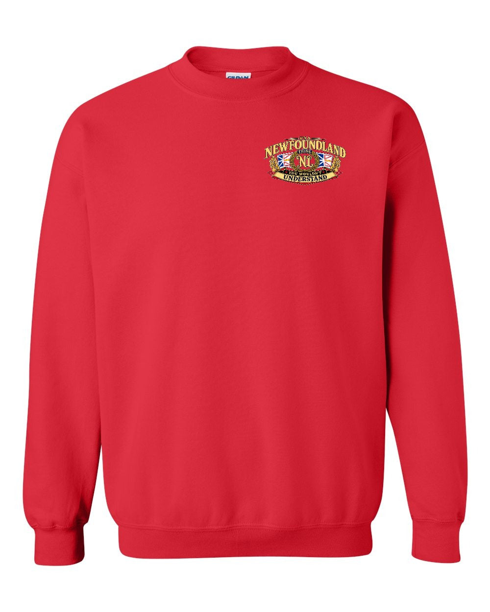 Newfoundland Thing Badge Left Chest and Back Crewneck Sweatshirt in Red
