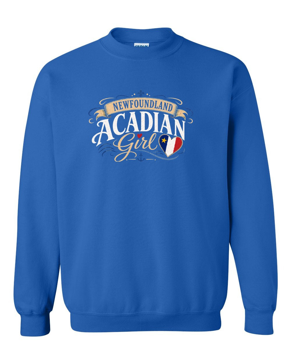 Newfoundland Acadian Girl Crewneck Sweatshirt in Royal