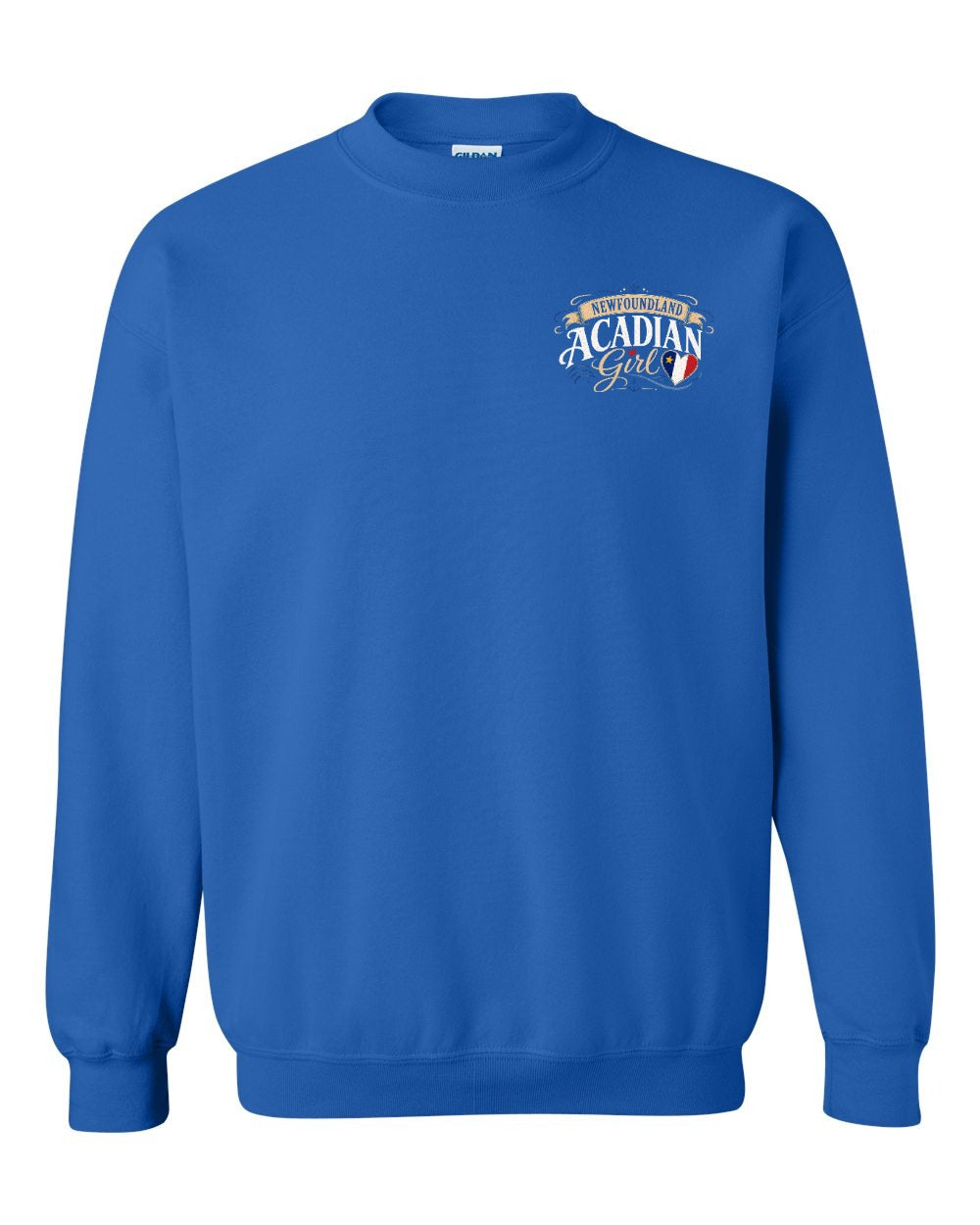 Newfoundland Acadian Girl Left Chest Crewneck Sweatshirt in Royal