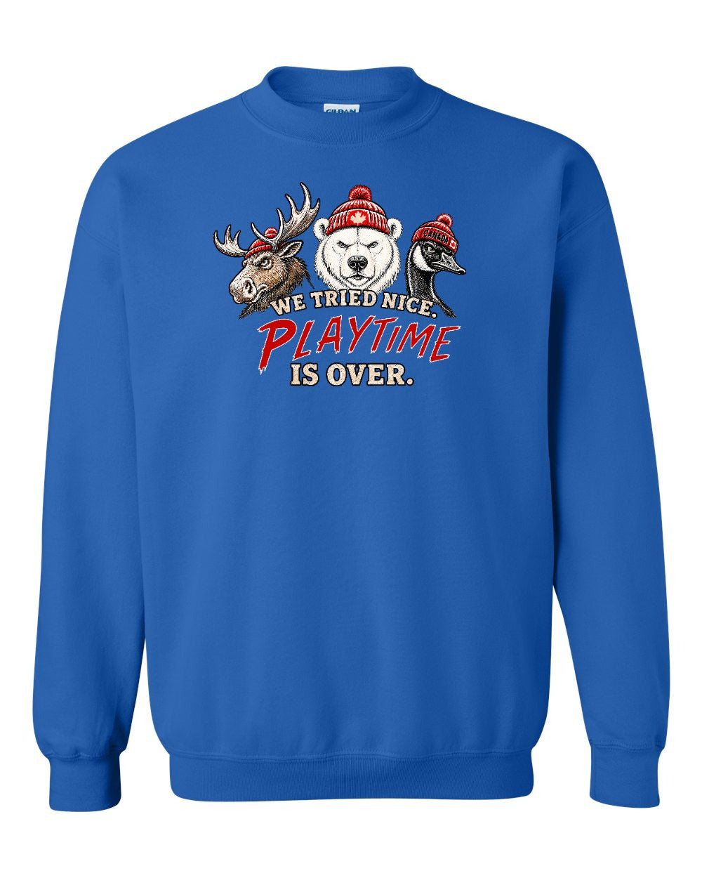 We Tried Nice New Full Front Crewneck Sweatshirt in Royal