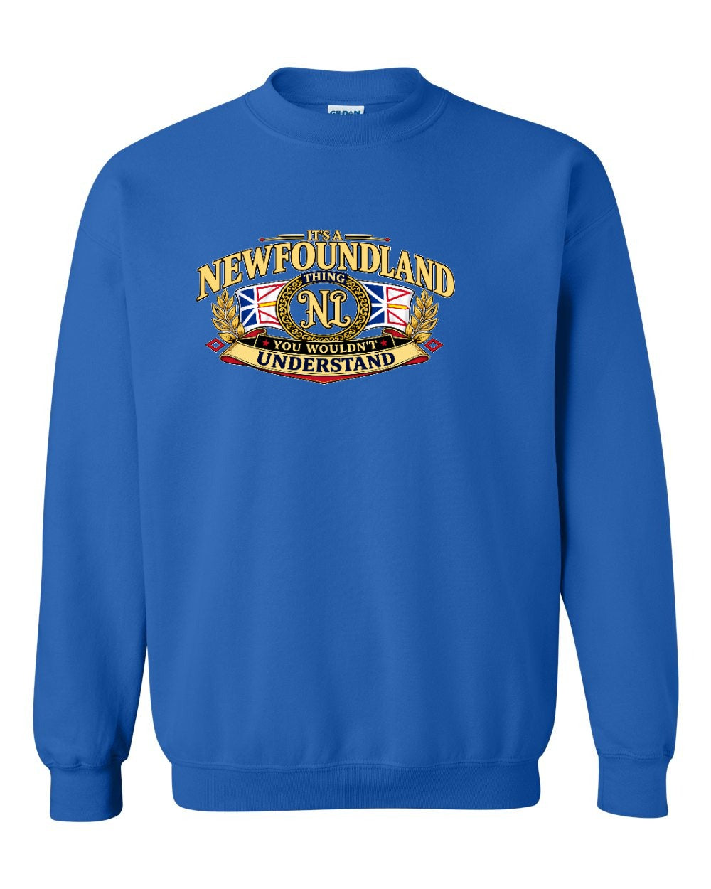 Newfoundland Thing Badge Full Front Crewneck Sweatshirt in Royal