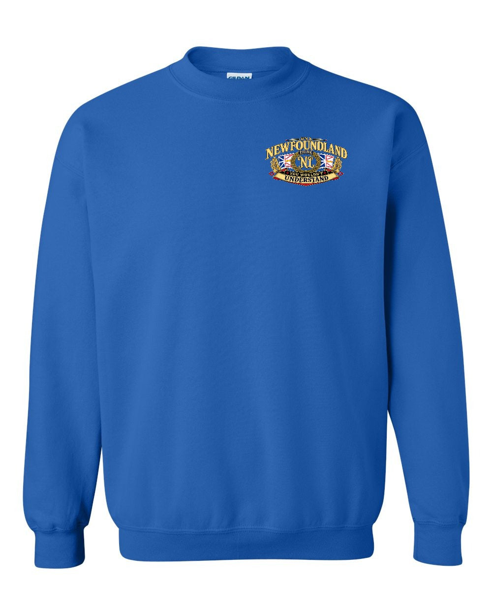 Newfoundland Thing Badge Left Chest and Back Crewneck Sweatshirt in Royal