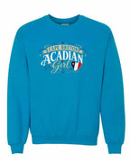 Cape Breton Acadian Girl Crewneck Sweatshirt in Sapphire