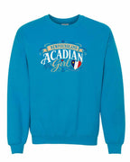 Newfoundland Acadian Girl Crewneck Sweatshirt in Sapphire