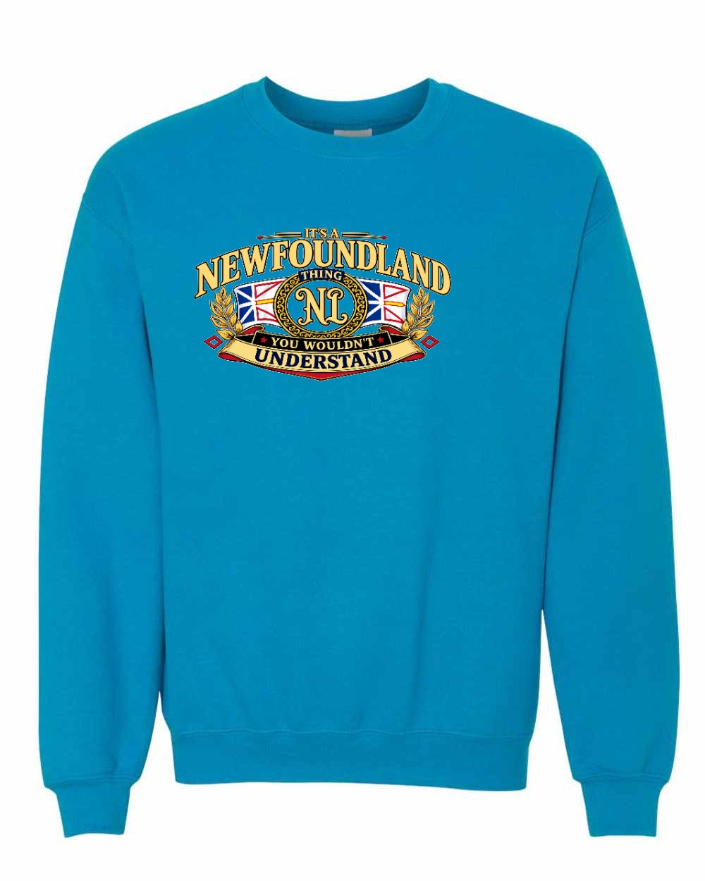 Newfoundland Thing Badge Full Front Crewneck Sweatshirt in Sapphire