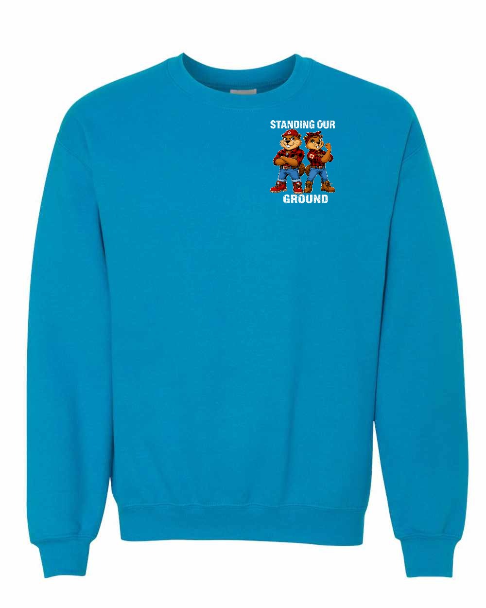 Standing Our Ground Left Chest and Back Crewneck Sweatshirt in Sapphire