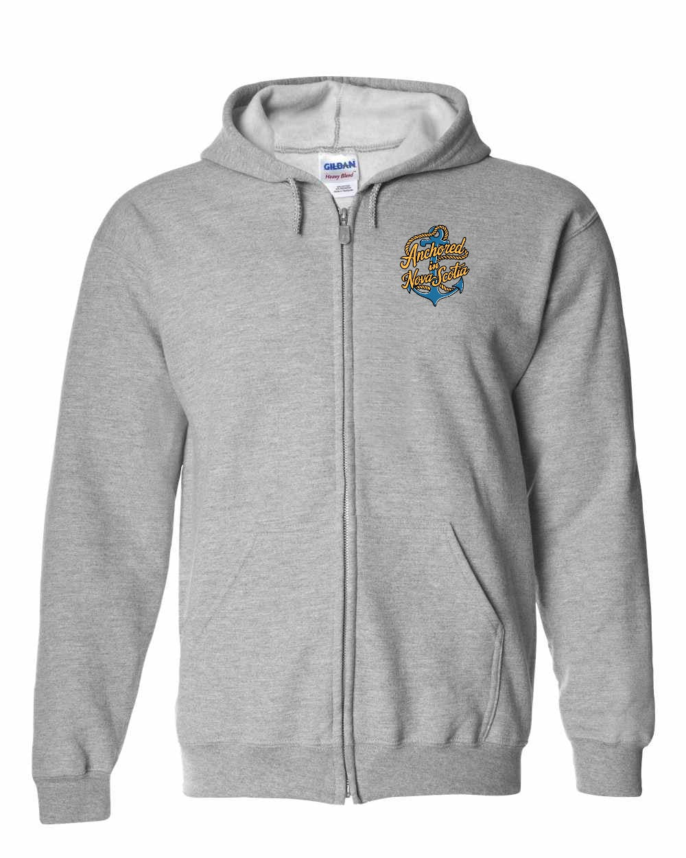 Anchored in Nova Scotia (New Design) Left Chest and Back zip-hoodie