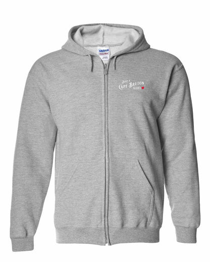 Just a Cape Breton Girl Red Heart Left Chest Zip Hoodie
