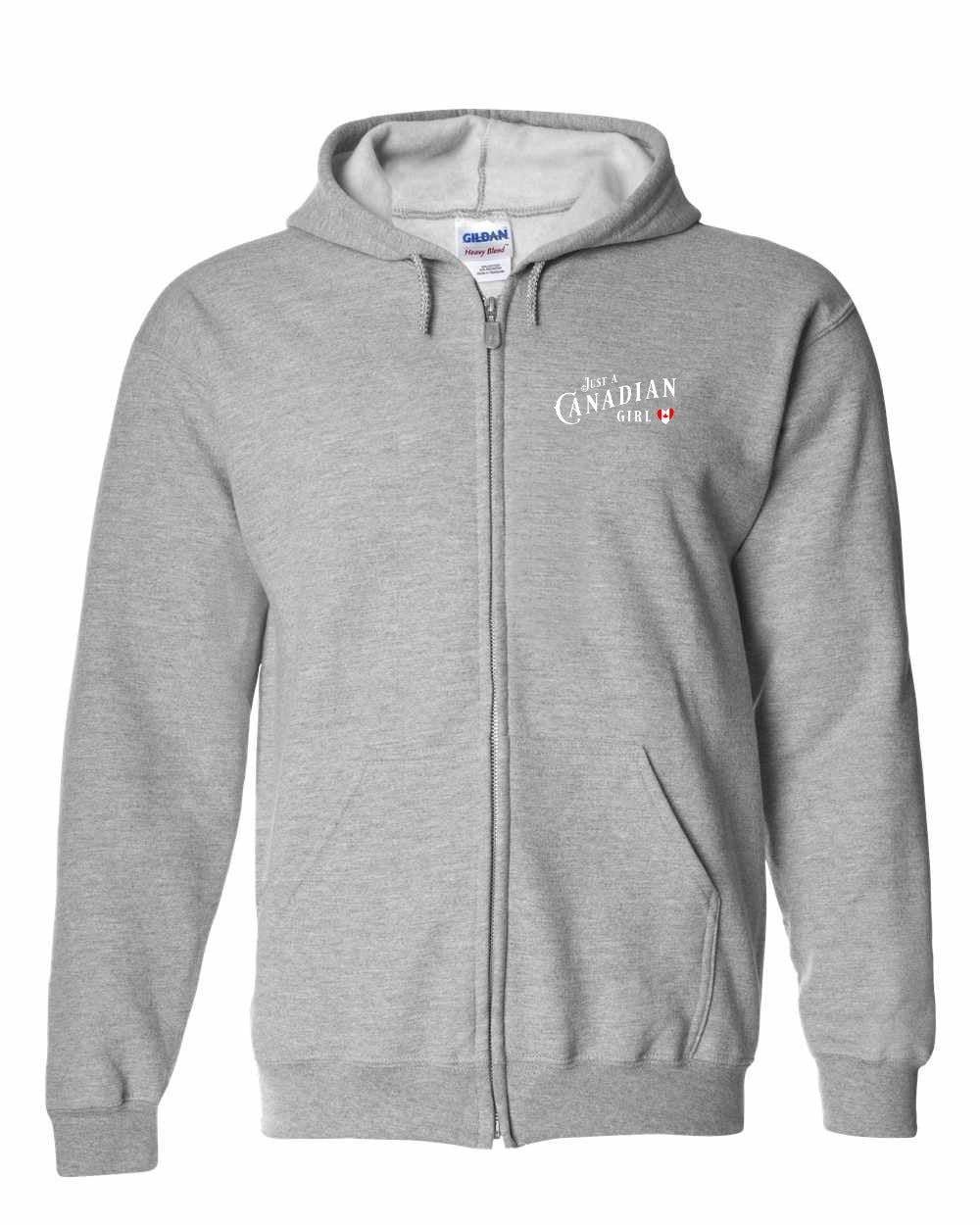 Just A Canadian Girl (Heart Flag) Left Chest Zip Hoodie - Gildan Canada (sewn Internationally) - Unisex