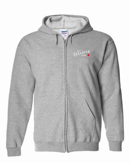 Just a canadian Girl Leaf Left Chest and Back Zip Hoodie - Gildan Canada (sewn Internationally)